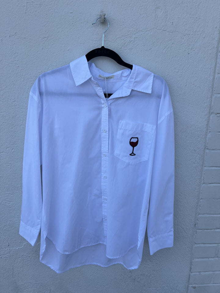 WINE EMBROIDERED BUTTON UP TOP