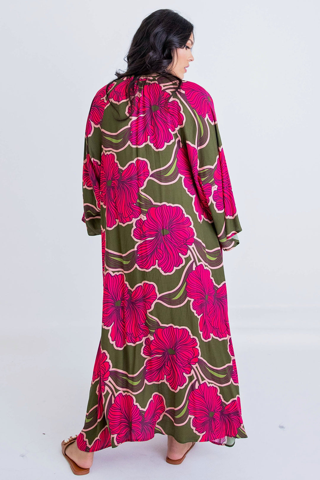 FLORAL BUTTON KAFTAN MAXI DRESS