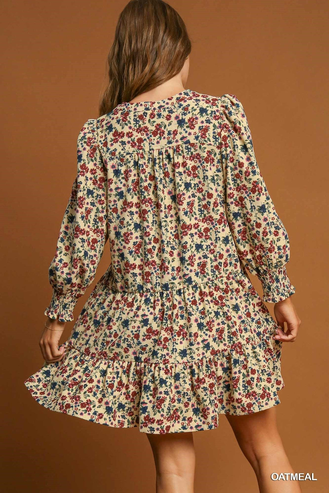 CORDUROY FLORAL TIERED DRESS