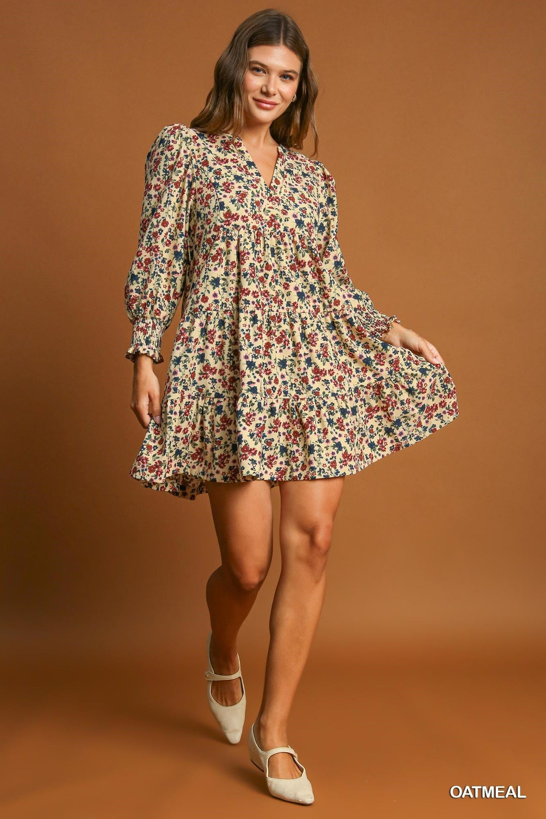 CORDUROY FLORAL TIERED DRESS