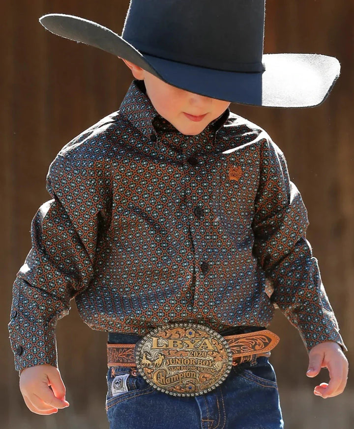 CINCH INFANT GEO PRINT BUTTON-DOWN WESTERN SHIRT - BROWN