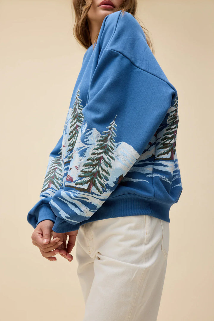 ALPINE SKI SCENE OVERSIZED CREW SWTSHRT