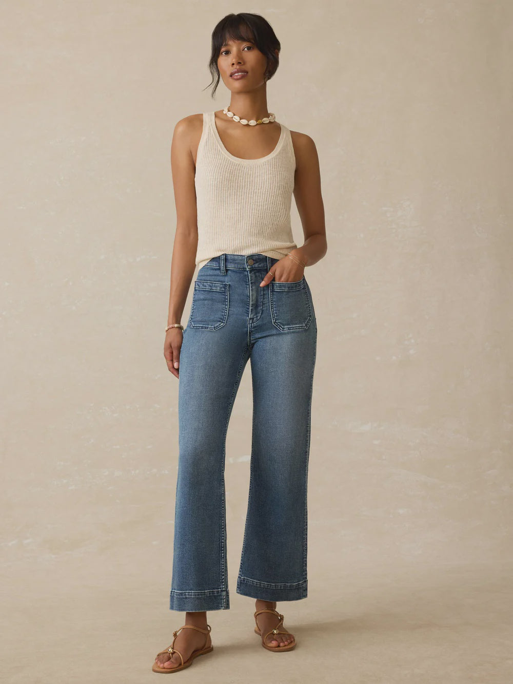 STRETCH TERRY PATCH POCKET ANKLE PANT