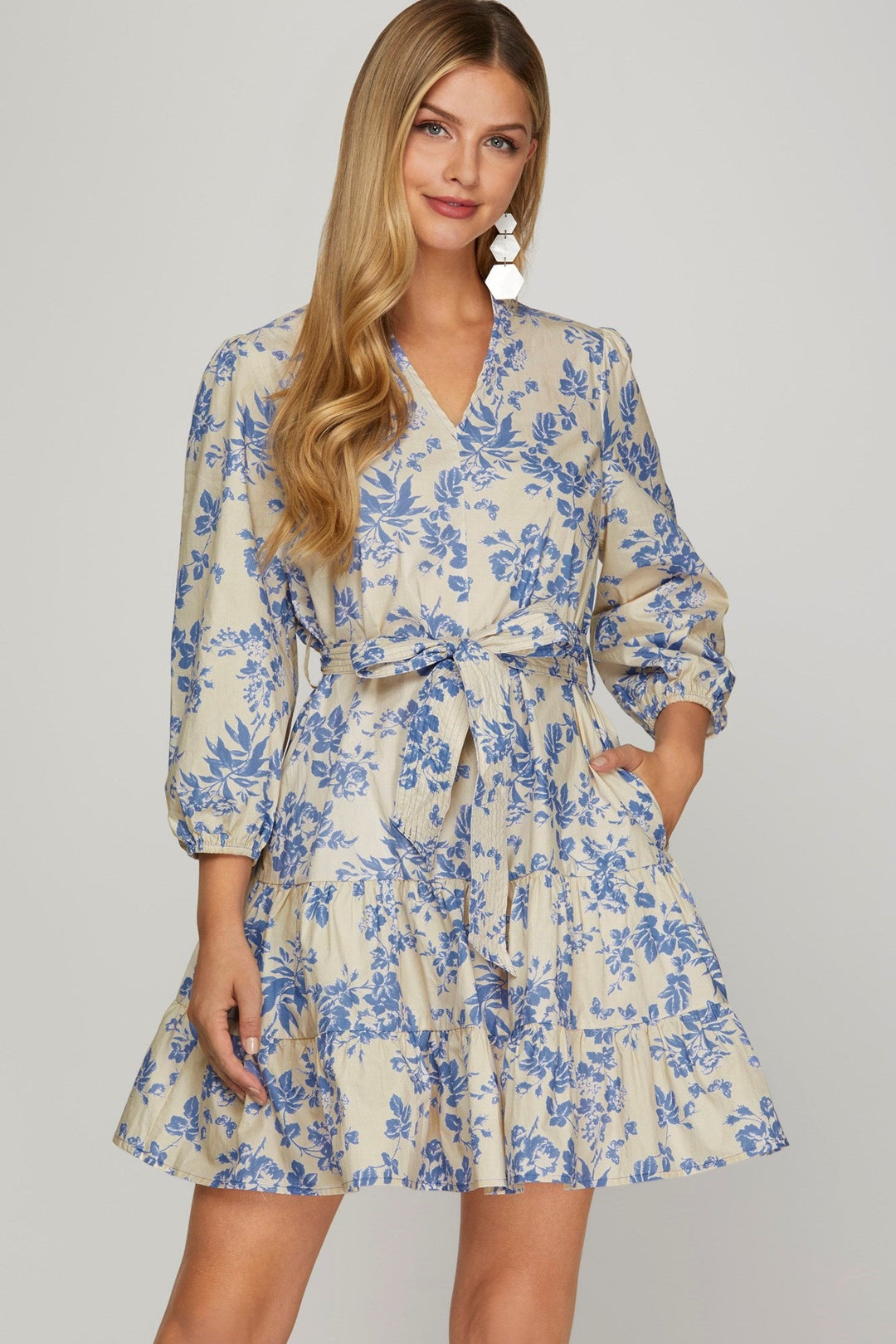 FLORAL PRINT V NECK DRESS