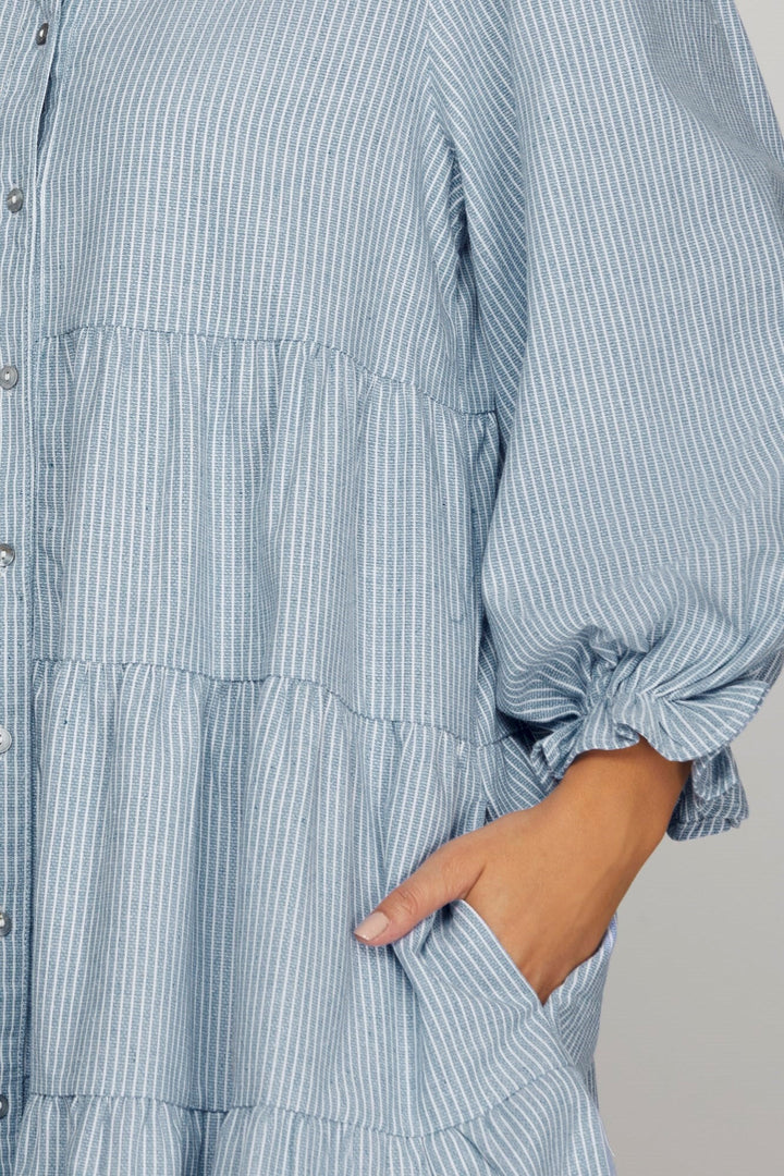 BUTTON DOWN STRIPE WOVEN DRESS