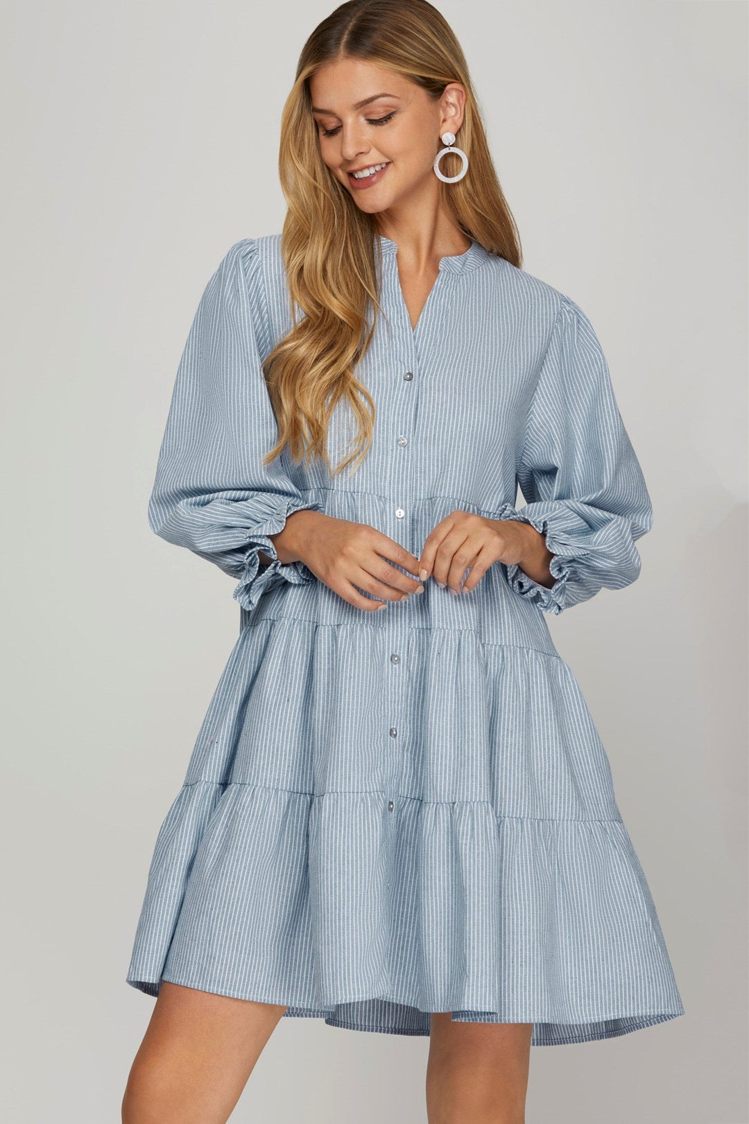 BUTTON DOWN STRIPE WOVEN DRESS