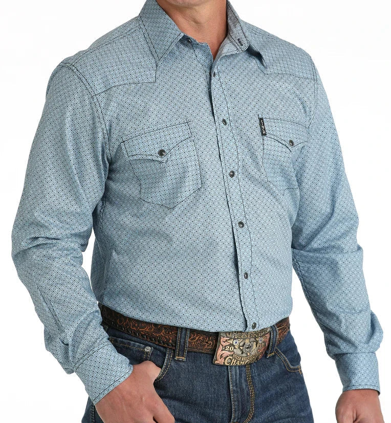 CINCH MEN'S MODERN FIT GEO PRINT BUTTON-DOWN WESTERN SHIRT - LT BLUE