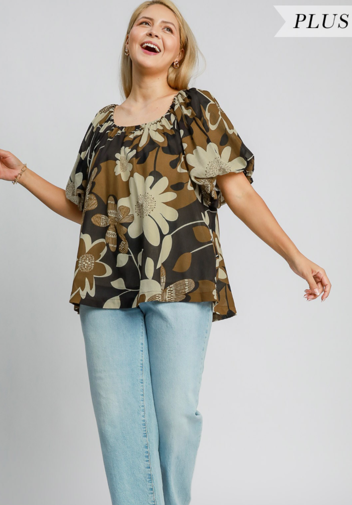 PLUS SIZE ROUND NECK PRINTED TOP