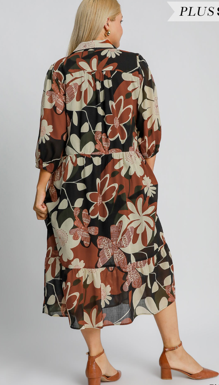 PLUS SIZE FLORAL PRINT MIDI DRESS