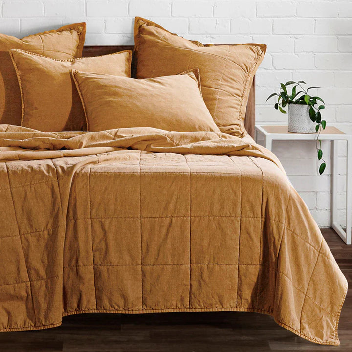 STONEWASHED COTTON CANVAS COVERLET in TERRACOTTA, KING