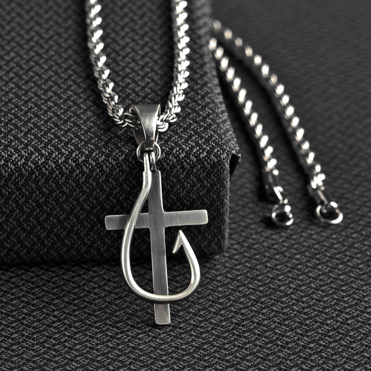 TWISTER MEN S FISH HOOK CROSS NECKLACE