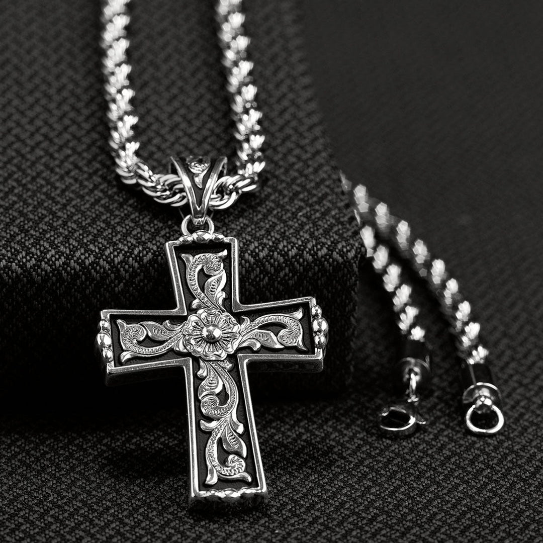 TWISTER MEN'S ROPE CHAIN WESTERN SCROLL CROSS NECKLACE