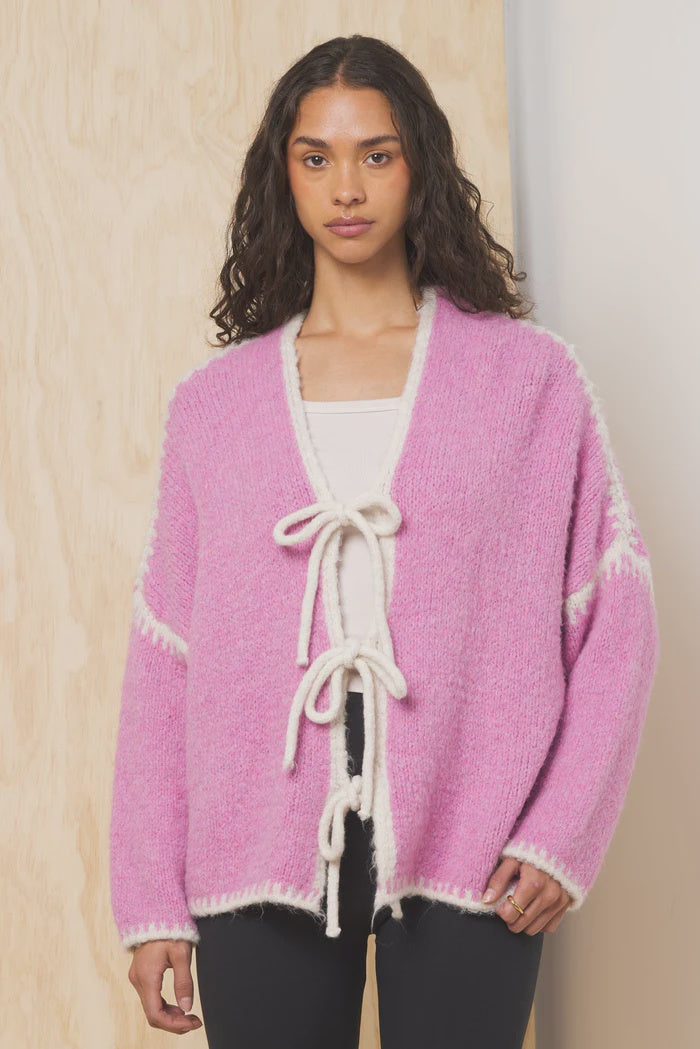 PINK TIE FRONT CARDIGAN