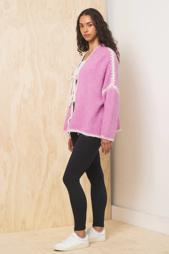 PINK TIE FRONT CARDIGAN