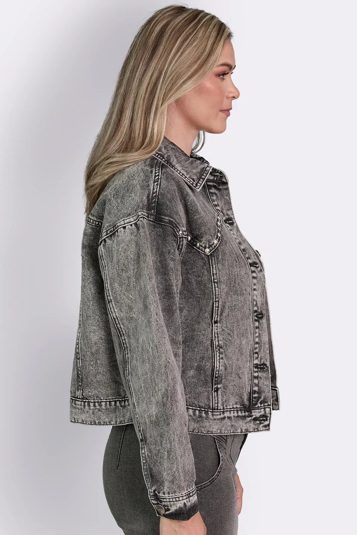 LADIES WESTERN STUDDED DENIM JACKET - BLACK WASH