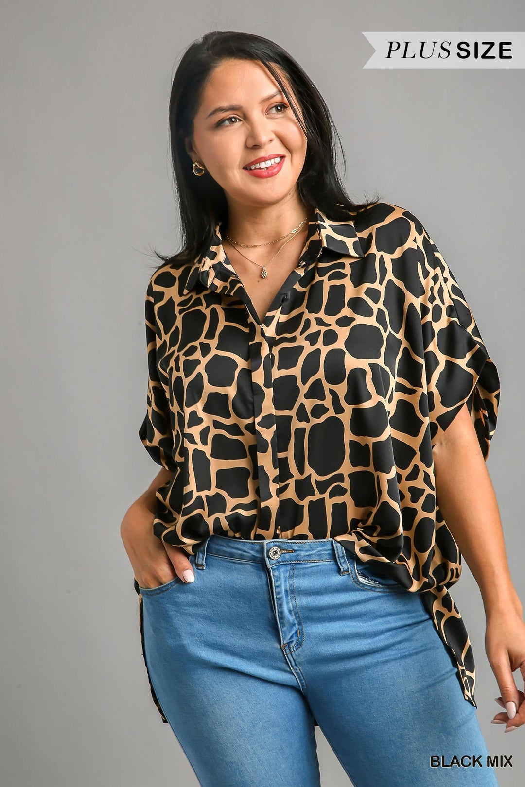 PRINTED COLLARED BUTTON DOWN TOP WK7019