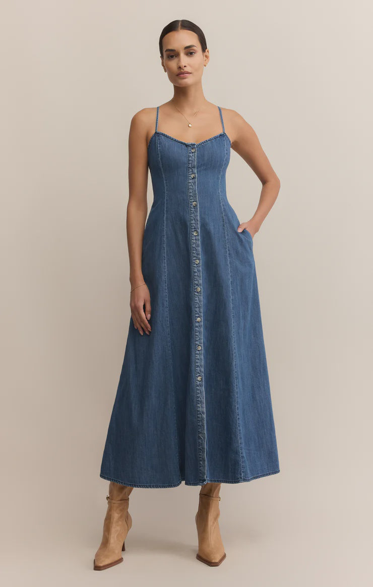ANGEL EYES DENIM MIDI DRESS