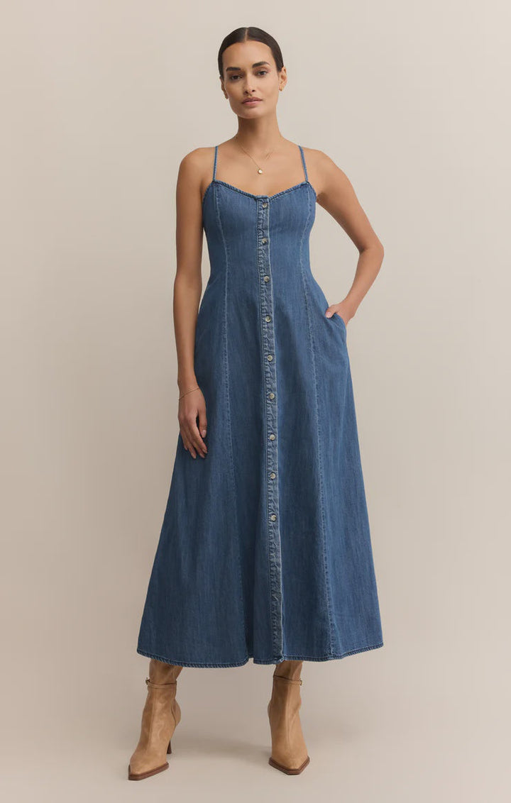 ANGEL EYES DENIM MIDI DRESS