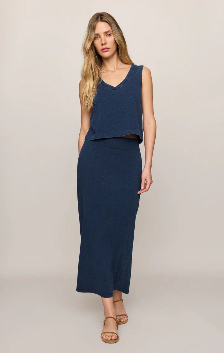 GAIL JERSEY DENIM MIDI SKIRT