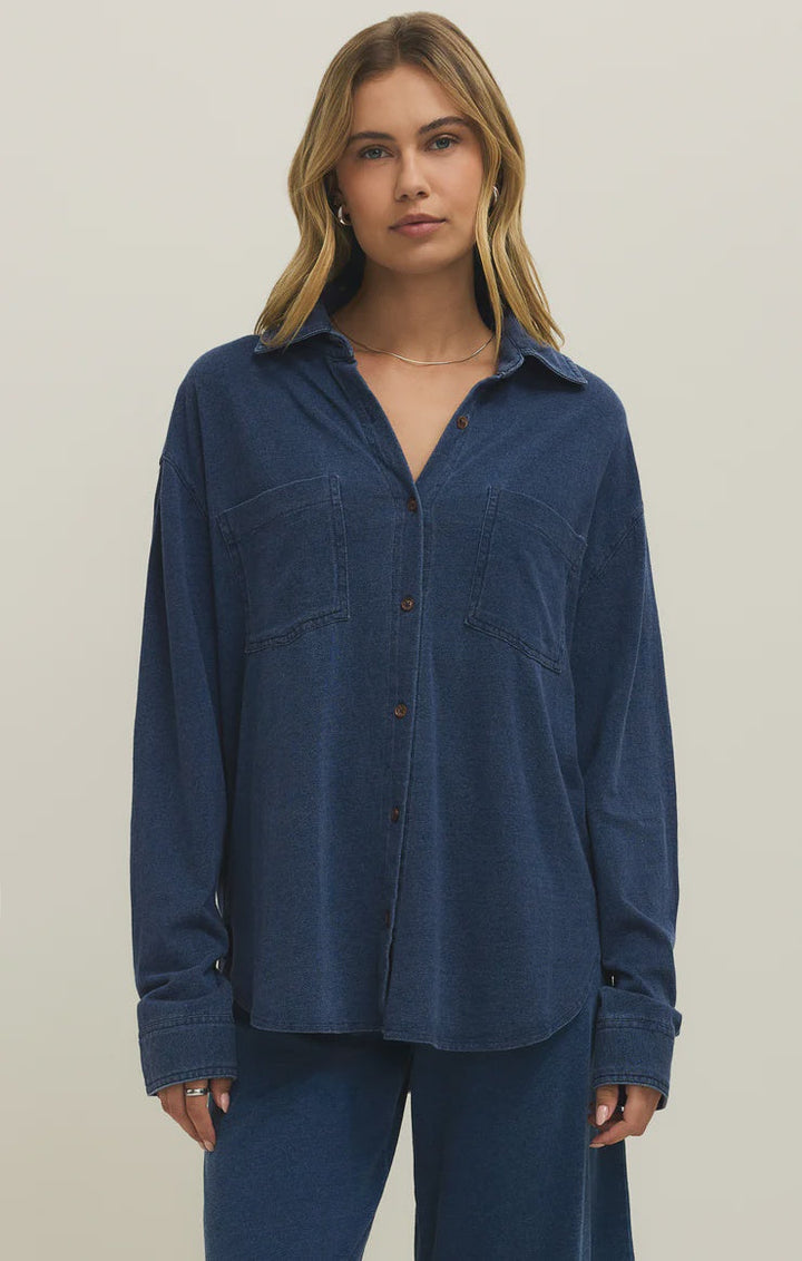 REESE JERSEY DENIM BUTTON UP