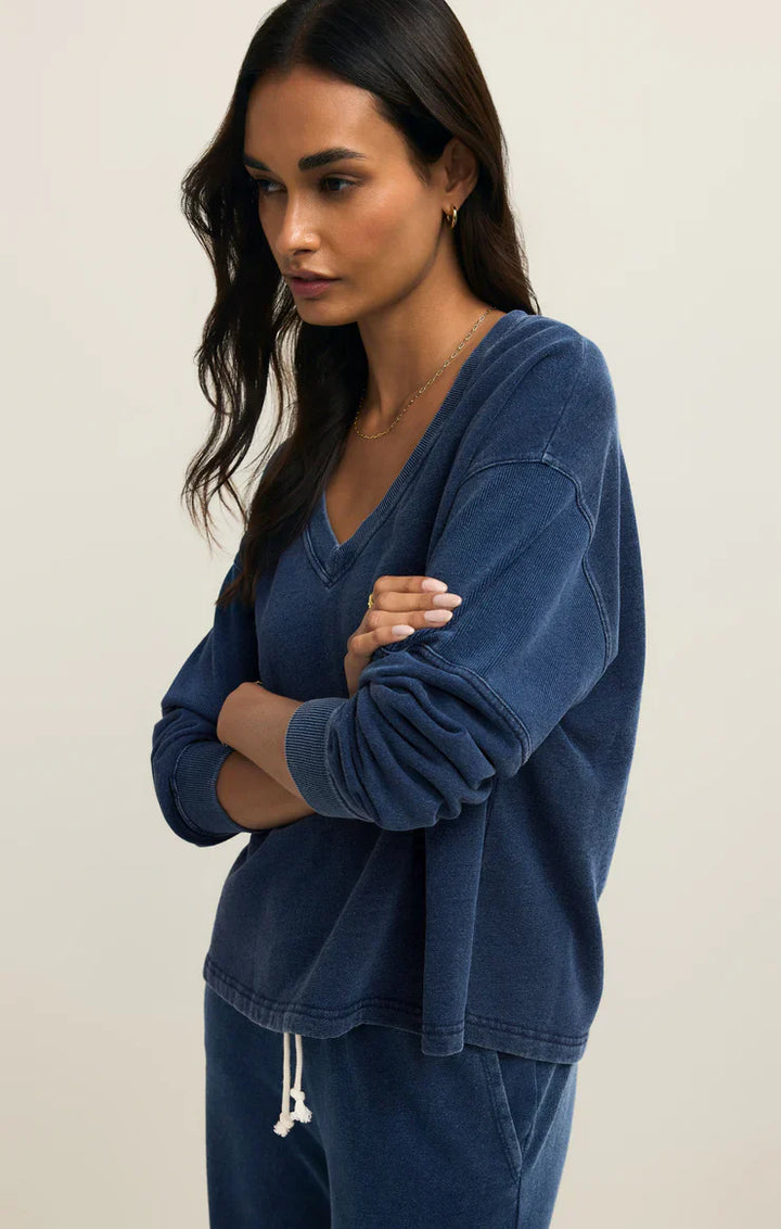 DELPHINE KNIT DENIM SWEATSHIRT