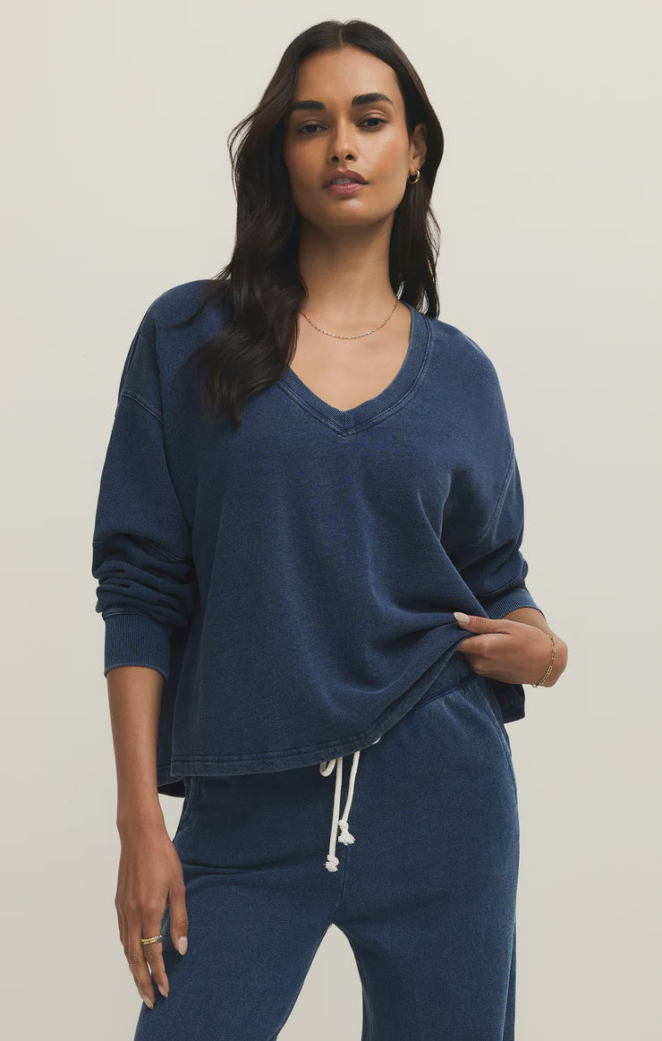 DELPHINE KNIT DENIM SWEATSHIRT
