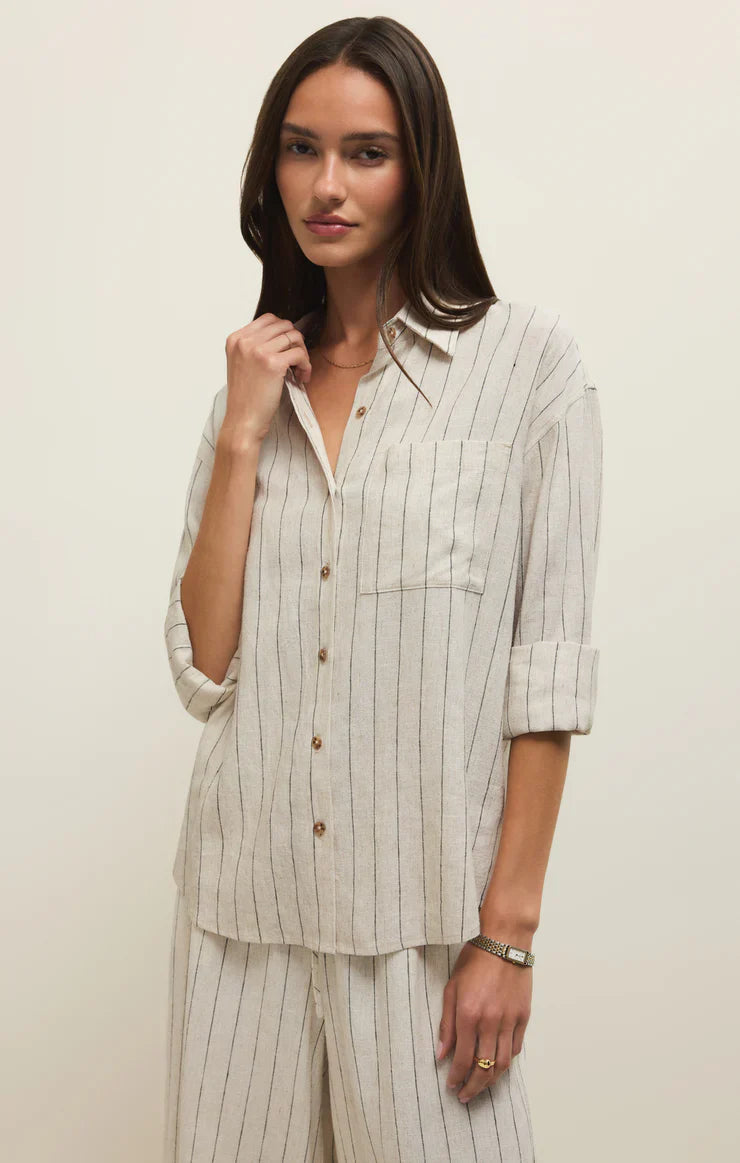 ALFIE STRIPED BUTTON UP TOP