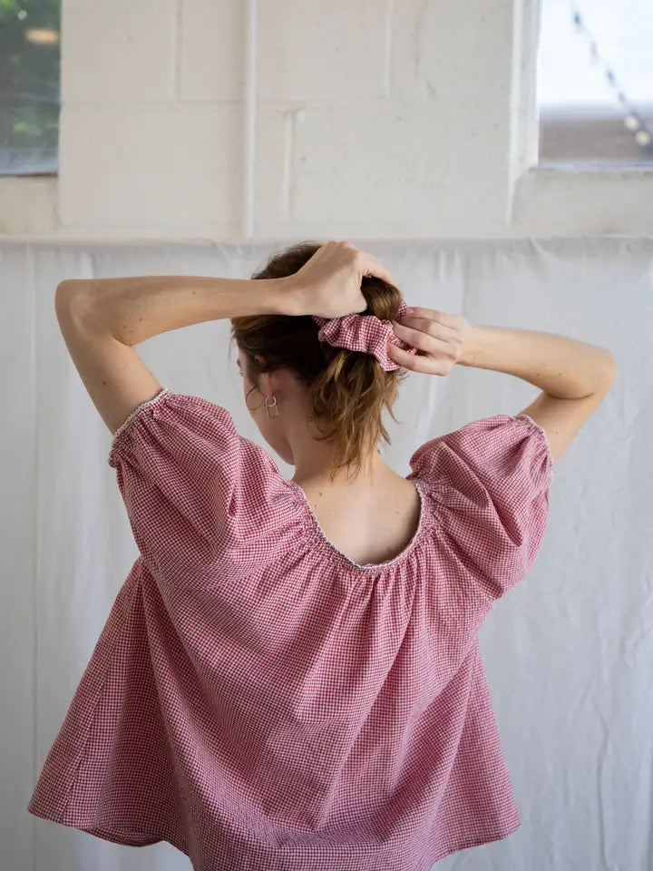 CHECKER PUFF SLEEVE BLOUSE