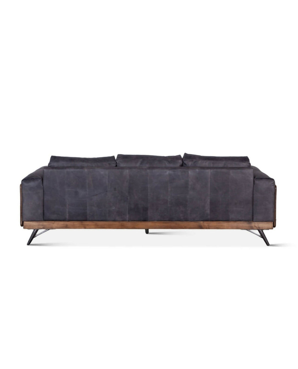 Portofino 95” Antique Ebony Leather Mid Century Sofa America Reclaimed