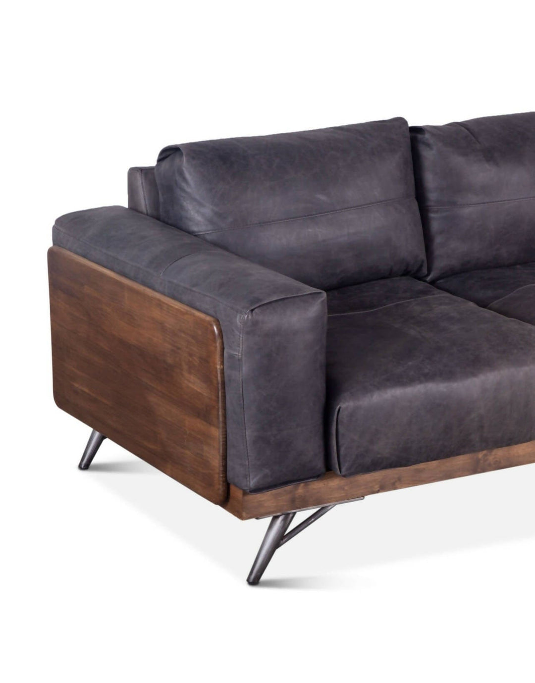 Portofino 95” Antique Ebony Leather Mid Century Sofa America Reclaimed