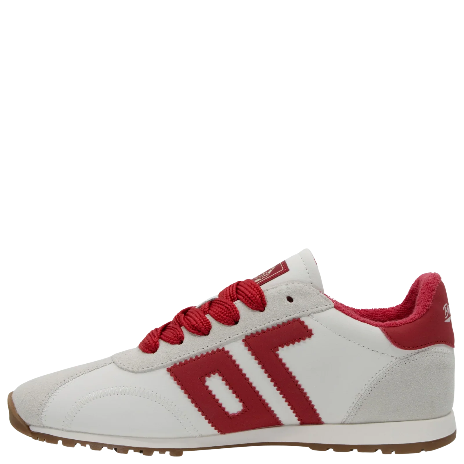 The ASIAN RED SNEAKER by Zertz is a white and red fashion sneaker with red laces, a red side logo, and a tan rubber sole, shown on a white background.