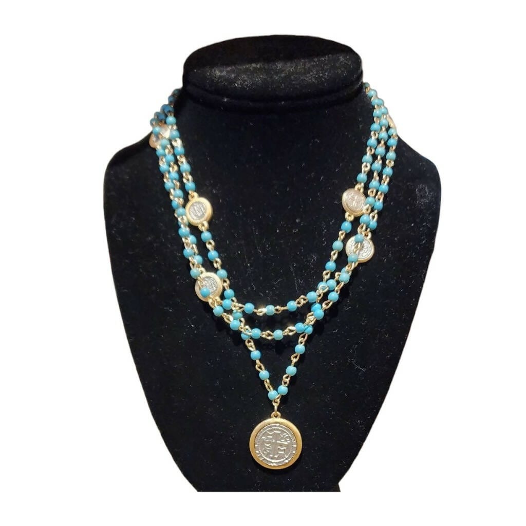 3 Ring Coin & Turquoise Necklace Auer Haus