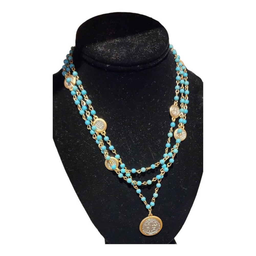 3 Ring Coin & Turquoise Necklace Auer Haus