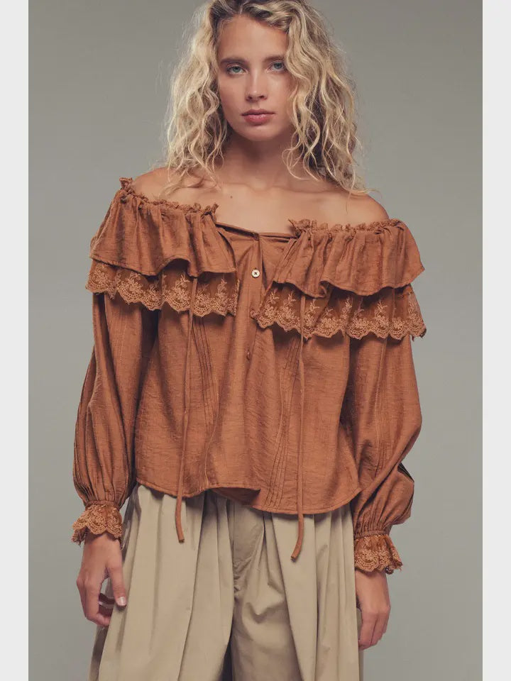 RUFFLE TIE NECK TOP