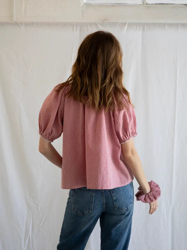 CHECKER PUFF SLEEVE BLOUSE