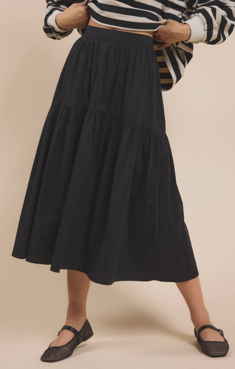 BRIELLE TIERED GATHERED MIDI SKIRT