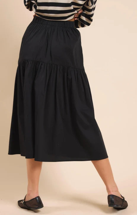 BRIELLE TIERED GATHERED MIDI SKIRT