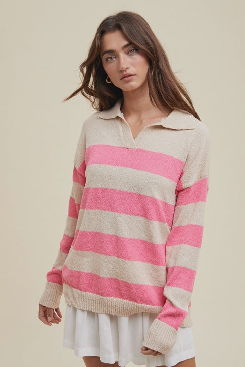 COLLARED STRIPE SWEATER