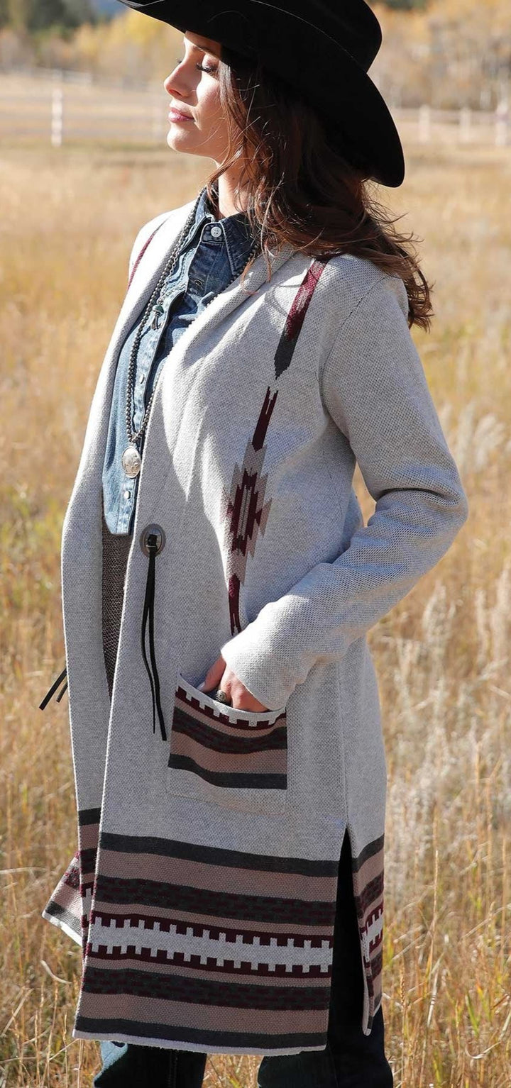 CRUEL WOMEN'S KNIT DUSTER in GREY/BURGUNDY