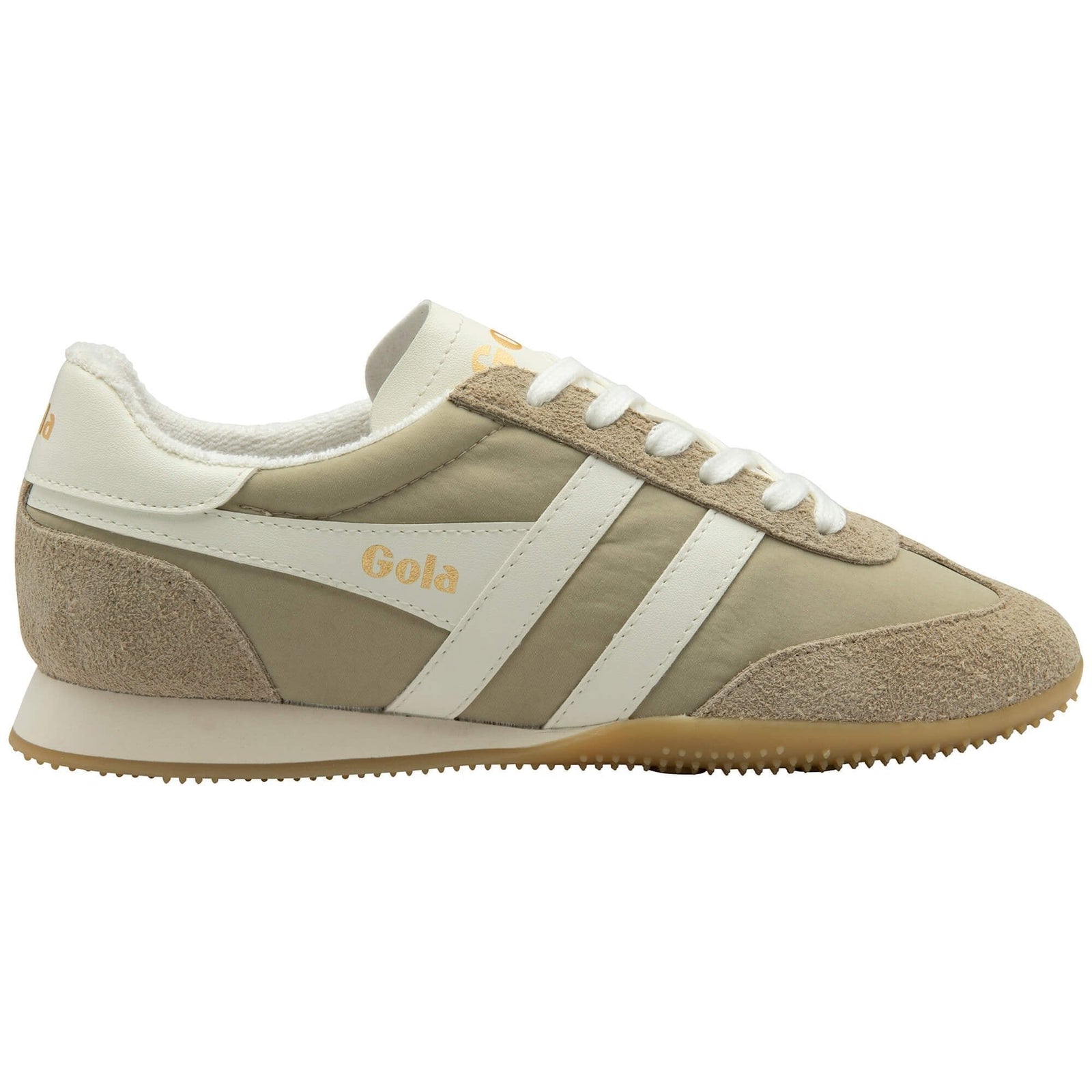 The Zertz SPRINTER TAINER is a beige and white sneaker with bone suede and leather panels, white laces, a tan rubber sole, and Zertz branding on the side and tongue.