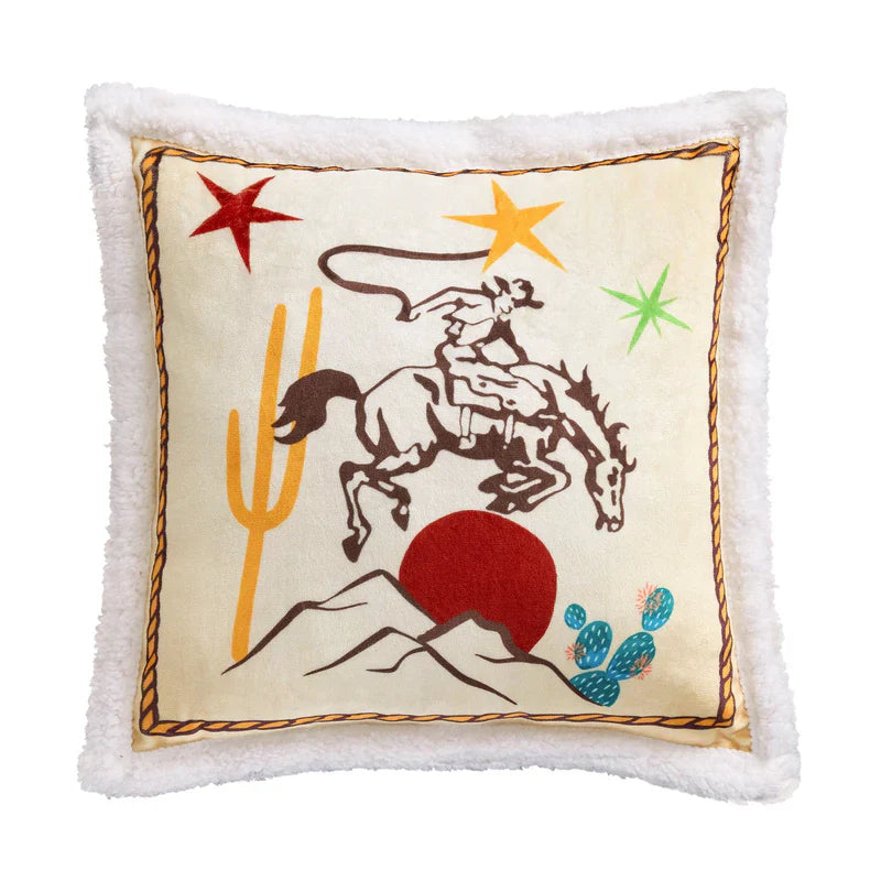 WESTERN ADVENTURE CAMPFIRE SHERPA PILLOW DESERT RIDER