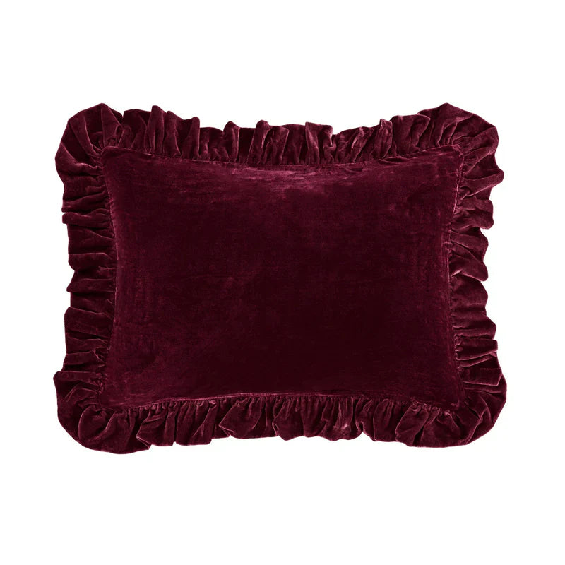 STELLA FAUX SILK VELVET OBLONG PILLOW in GARNET RED