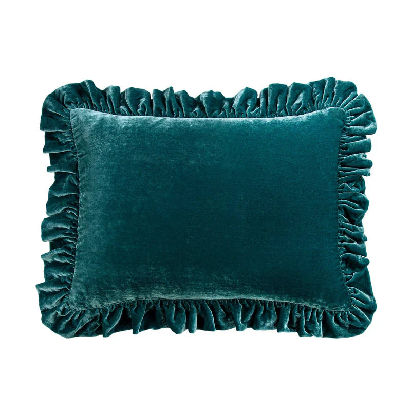 STELLA FAUX SILK VELVET OBLONG PILLOW in TEAL