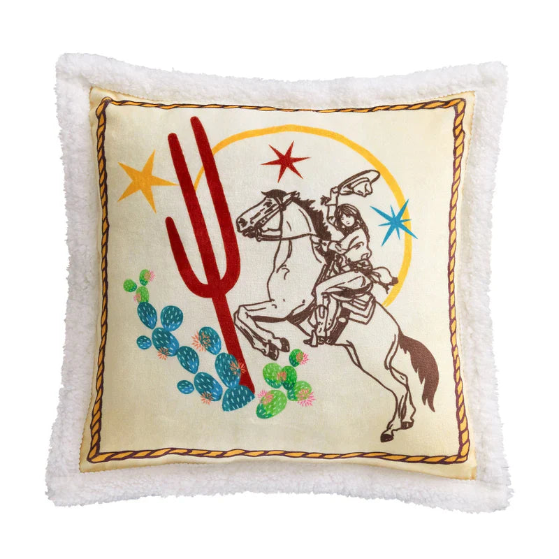 WESTERN ADVENTURE CAMPFIRE SHERPA PILLOW RIDER'S SALUTE