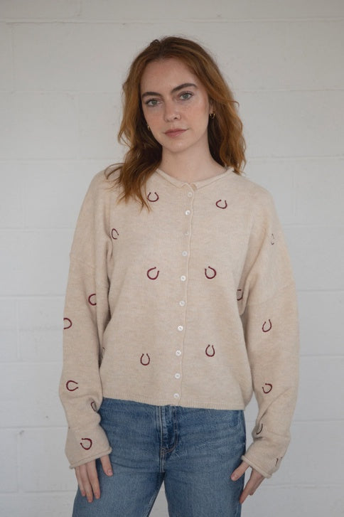 HORSE SHOE EMBROIDERED CARDIGAN TBW14147