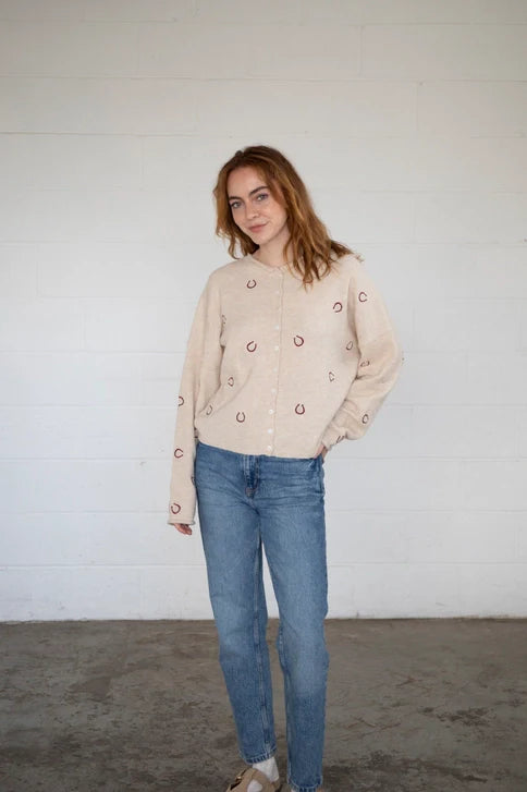 HORSE SHOE EMBROIDERED CARDIGAN TBW14147