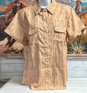 Tan Short Sleeved Pearl Snap Shirt