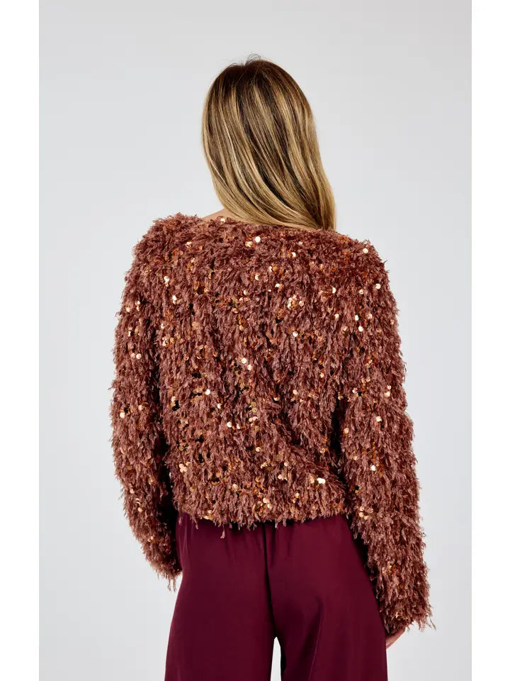 JOELLE FAUX FUR SEQUIN JACKET