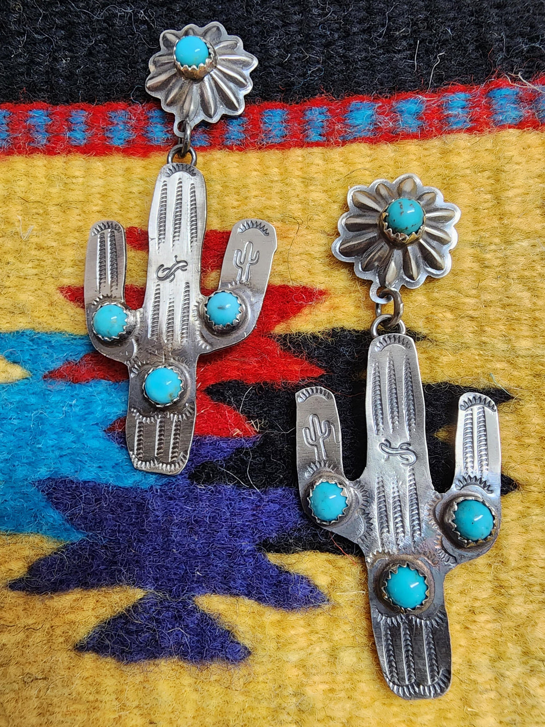 Engraved Silver Cactus with Turquoise Earrings Jypsy Sisters