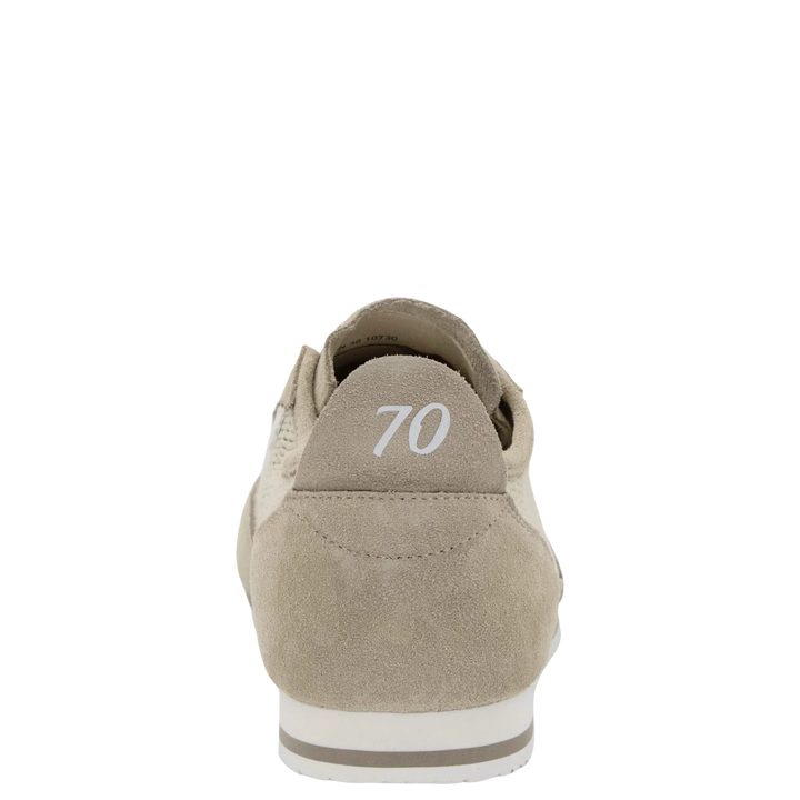 The Zertz LEON BEIGE SNEAKER is a handcrafted suede sneaker in beige, seen from the back with a white &